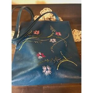 Ecuadorian Artisan Shoulder Bag Handcrafted Embroidered  Blue Tote Multicolor